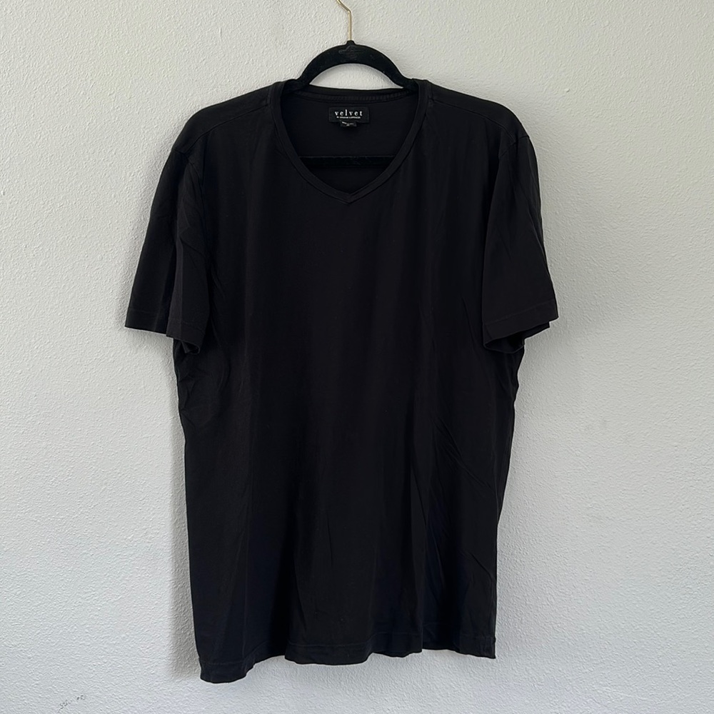 Men’s Velvet Black V Neck T Shirt Size XL